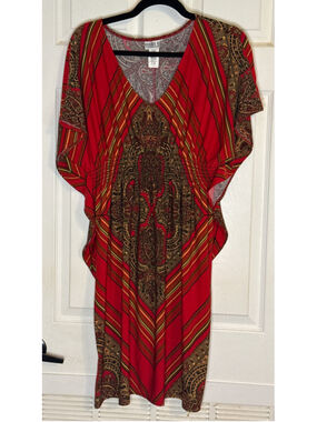 Robbie Bee Paisley Midi Dress Size L Red Brown